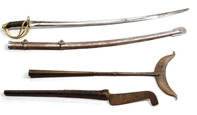 Lot 265 - A Copy of a US Cavalry Sword, with brass three bar hilt and steel scabbard; a Demi-Lune...