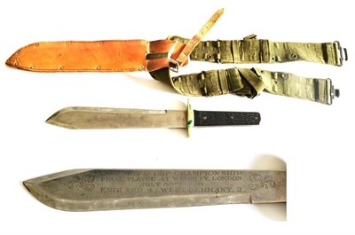 Lot 272 - A Bowie Knife, the 27cm clip point steel blade laser etched `8TH WORLD CUP CHAMPIONSHIP FINAL...