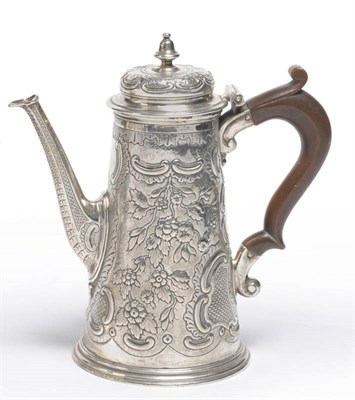 Lot 218 - A George II Coffee Pot, Charles Martin, London 1732, of conical form, the domed cover with vase...