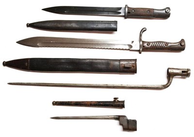 Lot 296 - A German Butcher Bayonet, First Pattern, the saw-back steel blade stamped with a crown over ERFURT