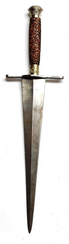 Lot 297 - A German Style Dagger, with 29.5cm double edge tapering steel blade with raised medial ridge,...