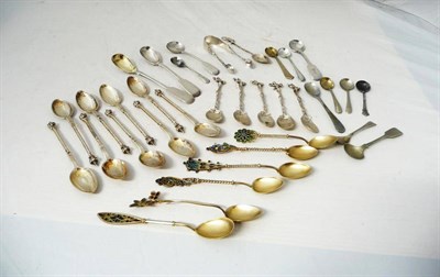 Lot 220 - Six Continental Silver Gilt and Plique a Jour Decorative Teaspoons, circa 1900, each stamped...