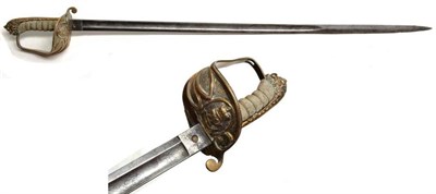 Lot 317 - A Victorian Naval Officer's Sword, the 79.5cm single edge fullered steel blade etched with the...