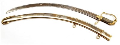 Lot 322 - A Copy of US Cavalry Sword, with laser etched curved steel blade, gilt metal stirrup hilt with...