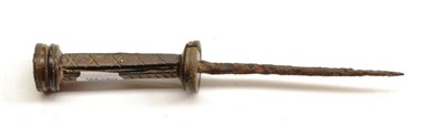 Lot 330 - A Medieval Style Stiletto Dagger, with 13.5cm heavily rusted blade, circular disc guard and X...