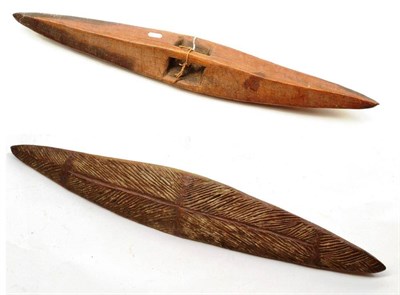 Lot 352 - A 19th Century Australian Aborigine Wood Parrying Shield, of elongated diamond section, the...