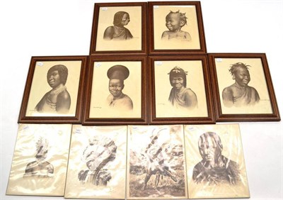 Lot 383 - After Gerard Bengu, Portrit sketches of Zulu Men, Women and Children, a set of ten sepia...