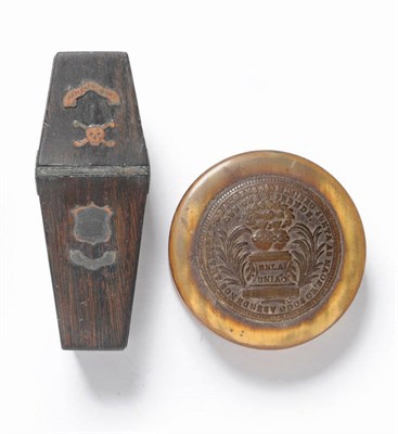 Lot 228 - The Royal George: An Oak Coffin Shape Snuff Box, 19th century, made from copper and oak...