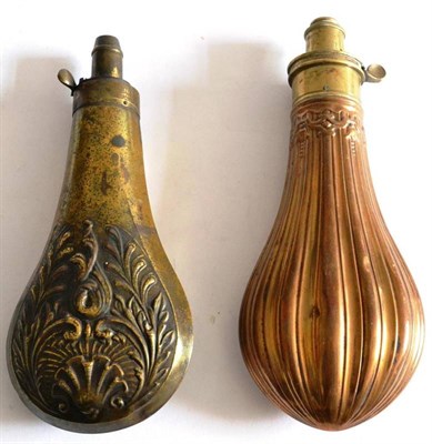 Lot 410 - A 19th Century Copper Powder Flask by G & J W Hawksley, Sheffield, embossed with fluting below...