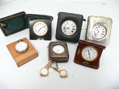 Lot 232 - Six Travelling Cased Pocket Watches; A Lady's 18ct Gold Wristwatch (a/f); and A 9ct Gold Lady's...