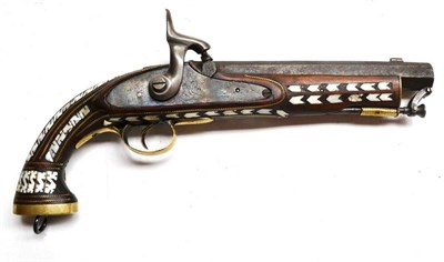 Lot 451 - A 19th Century East India Percussion Service Pistol, with 20cm octagonal steel barrel, the...