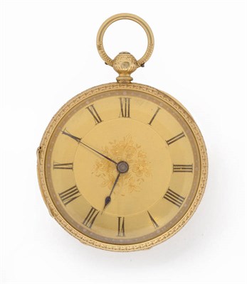 Lot 234 - An 18ct Gold Fob Watch, frosted gilt finished lever movement, gilt coloured dial with Roman...