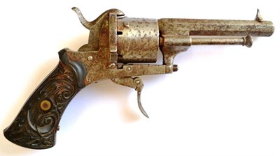 Lot 457 - A 19th Century Belgian Pinfire Six Shot Revolver, with 8cm octagonal steel barrel, folding trigger