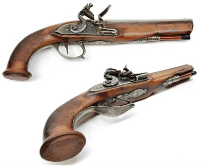 Lot 460 - A 19th Century Continental Flintlock Pistol, with 19cm octagonal steel barrel, walnut stock...