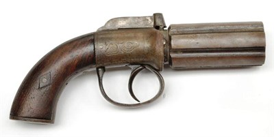 Lot 466 - A 19th Century Six Shot Pepperbox Revolver, the 8cm steel barrels with Birmingham proof marks,...