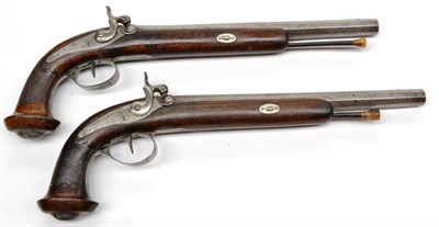 Lot 468 - A Pair of 19th Century Continental Percussion Cap Duelling Pistols, each with 30cm octagonal...