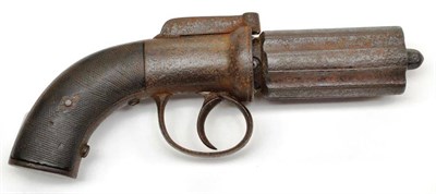 Lot 489 - A 19th Century Six Shot Pepperbox Revolver, the 7.5cm steel barrels with Birmingham proof...