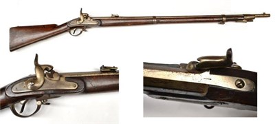 Lot 504 - A 19th Century Continental Three Band Percussion Rifle, the 94cm steel barrel with hinged rear...