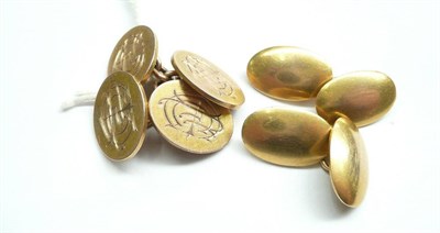 Lot 242 - A Pair of 18 Carat Gold Cufflinks, the plain polished oval faces chain linked; and A Pair of 15...