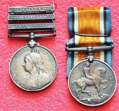 Lot 16 - A Boer War/First World War Pair, comprising a Queen's South Africa Medal with three clasps CAPE...