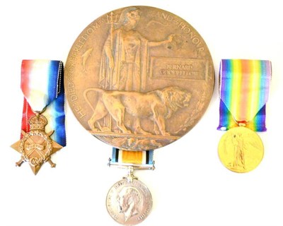 Lot 35 - A First World War Trio and Memorial Plaque, awarded to 13684 PTE.B.(Bernard) GOODFELLOW. N...