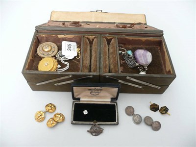 Lot 245 - A Jewellery Box, containing a seed pearl set memorial brooch, a diamond set memorial brooch...