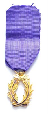 Lot 52 - A French Second World War Officer's Palmes d'Academie Decoration, in gilt metal and purple...