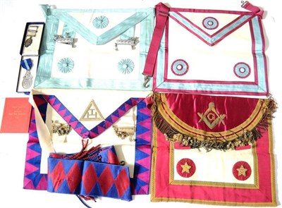 Lot 58 - A Quantity of Masonic Regalia, comprising:- a Grand Lodge of Scotland Master Mason apron no.4;...