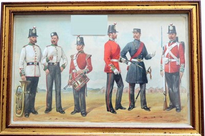 Lot 103 - Richard Simkin, `The 36th Regiment of Foot, circa 1875', study of six officers of other ranks,...