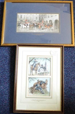 Lot 104 - English School, `Life Guards at Whitehall, circa 1830', watercolour, 9.5cm by 20cm; English School