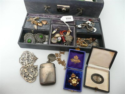 Lot 254 - A Jewellery Box, containing assorted gold, silver and other jewellery including a miniature red...