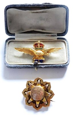 Lot 144 - A 9ct Gold RAF Sweetheart Brooch, with red and blue enamelled decoration; a Darlington FC...