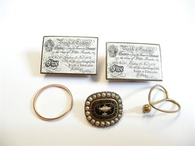 Lot 256 - Jewellery, including an enamelled seed pearl framed mourning brooch inscribed SAML HEXT OB 4...