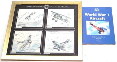 Lot 160 - Phil May - `Imperial German Air Service Fighting Scouts 1914-1918', a set of four pen and blue wash