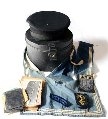 Lot 170 - A Second World War Naval Cap, to Leading Seaman John F Harris, with cap tally embroidered...