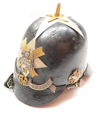 Lot 176 - A Victorian Leather Spiked Helmet to the Fifeshire Mounted Rifle Volunteers, with gilt metal spiked