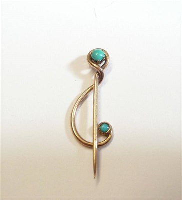 Lot 260 - A Turquoise Set Pin, by Murrle Bennet & Co, of treble clef form, stamped PATEN 703(?)4.91, 9CT...