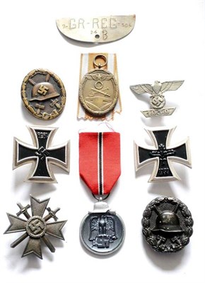 Lot 206 - Nine Items of German Third Reich Memorabilia, comprising two copy Iron Crosses First Class, a...