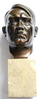 Lot 210 - W.Zoll - a Bronzed Spelter Bust Head of Adolf Hitler, signed to the back of the neck, on a striated