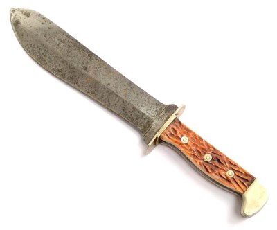 Lot 243 - A Japanese Hunting Knife, the single edge Bowie type steel blade stamped VALOR, #571, JAPAN,...