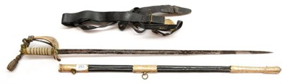 Lot 283 - A George V Naval Officer's Sword, the 79.5cm single edge fullered steel blade etched with a...