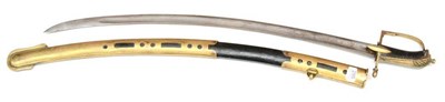 Lot 295 - A Copy of a Russian Hussar's Sword, with engraved curved steel blade, the brass hilt with horse...