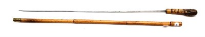 Lot 298 - A 19th Century Bamboo Swordstick, with 67cm diamond section stiletto blade, the handle with...