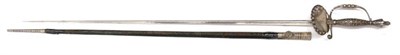 Lot 300 - An Edwardian Court Sword, with 80cm foliate etched triangular section steel blade, the cut...