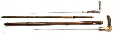 Lot 320 - An Edwardian Bamboo Swordstick, with 41cm square section stiletto blade, with plated collar,...