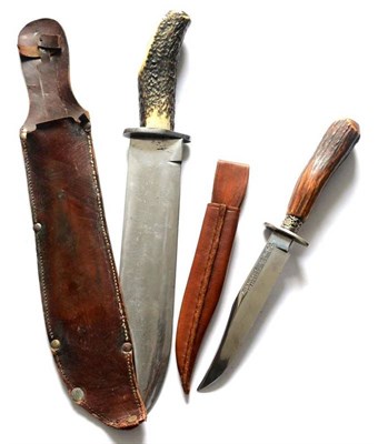 Lot 325 - A Victorian Bowie Knife, with 24.5cm heavy clip-point steel blade, steel oval crossguard and antler