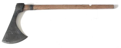 Lot 346 - An Early Executioner's Type Axe, the 33cm by 19cm curved iron blade with square socket secured...