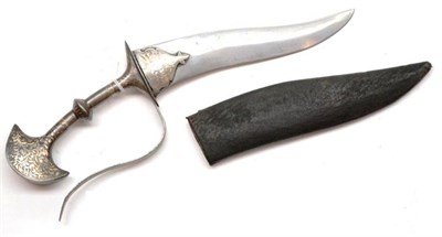 Lot 353 - An 18th Century Indian Bichwa, the 18.5cm double edge recurving steel blade with shaped...