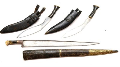 Lot 359 - A 19th Century Khyber Knife, with 59cm T section steel blade, the brass hilt with horn grip and...