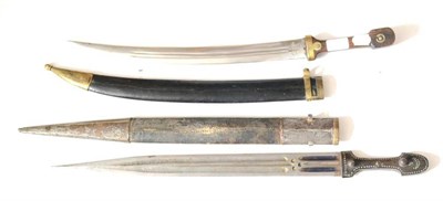 Lot 363 - A 19th Century Caucasian Quaddara, the 50cm double edge steel blade with three narrow fullers...